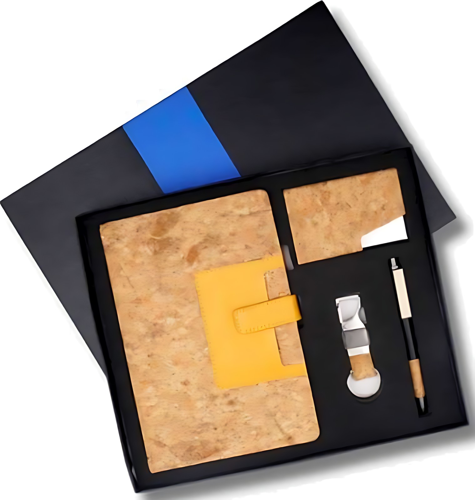Pen, Keychain Diary & Cardcase Gift Set – 419 Cork Yellow – corporate gift