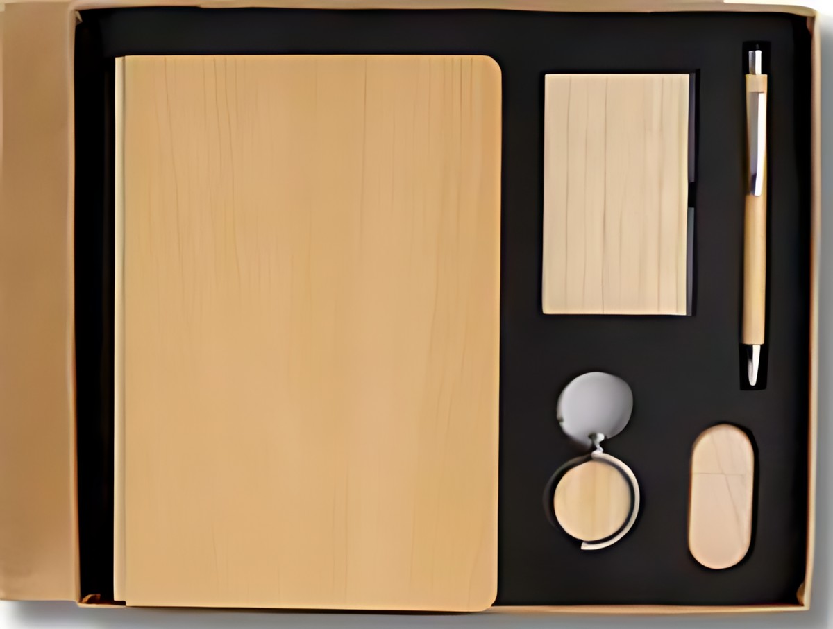 Pen, Keychain & Diary Cardcase, Pendrive Gift Set – 504 Wood – corporate gift